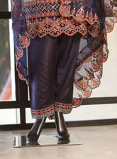 Paisley Khombi Embroidered Raw Silk Suits Stitched 3 Piece - KB25FP 003 NAVY BLUE